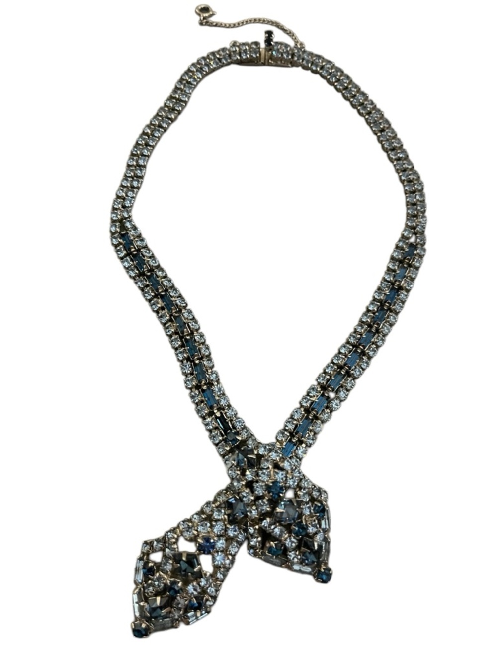 Vintage Silver and Blue Crystal Rhinestone Statement Necklace - Women Jewelry
